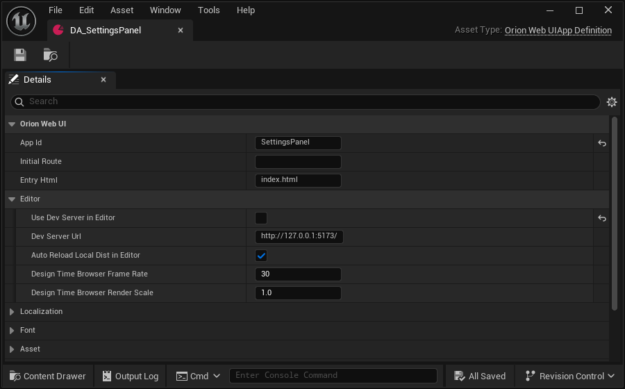 DA_SettingsPanel 的资产编辑器